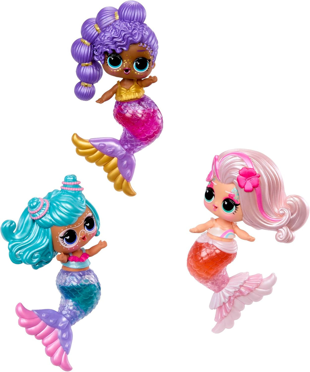 Mdr Surprise ! Mermaids Makeover Magic Tots - Véritable brillant à lèvres pour vous et votre poupée à fabriquer vous-même, mélanger et créer du maquillage, jeu d'eau amusant, 6 poupées à collectionner - 4 ans et plus