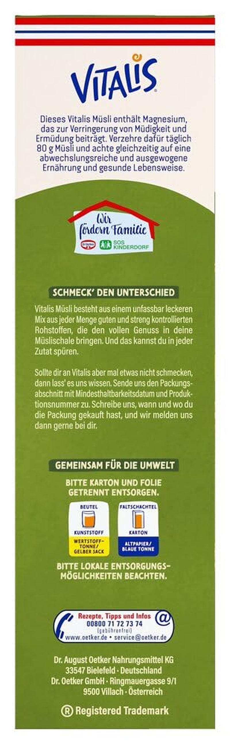 Dr. Oetker Vitalis Classic Crispy Muesli : Grand paquet de muesli croustillant pour petit-déjeuner aux raisins secs, 1 paquet, 1,5 kg