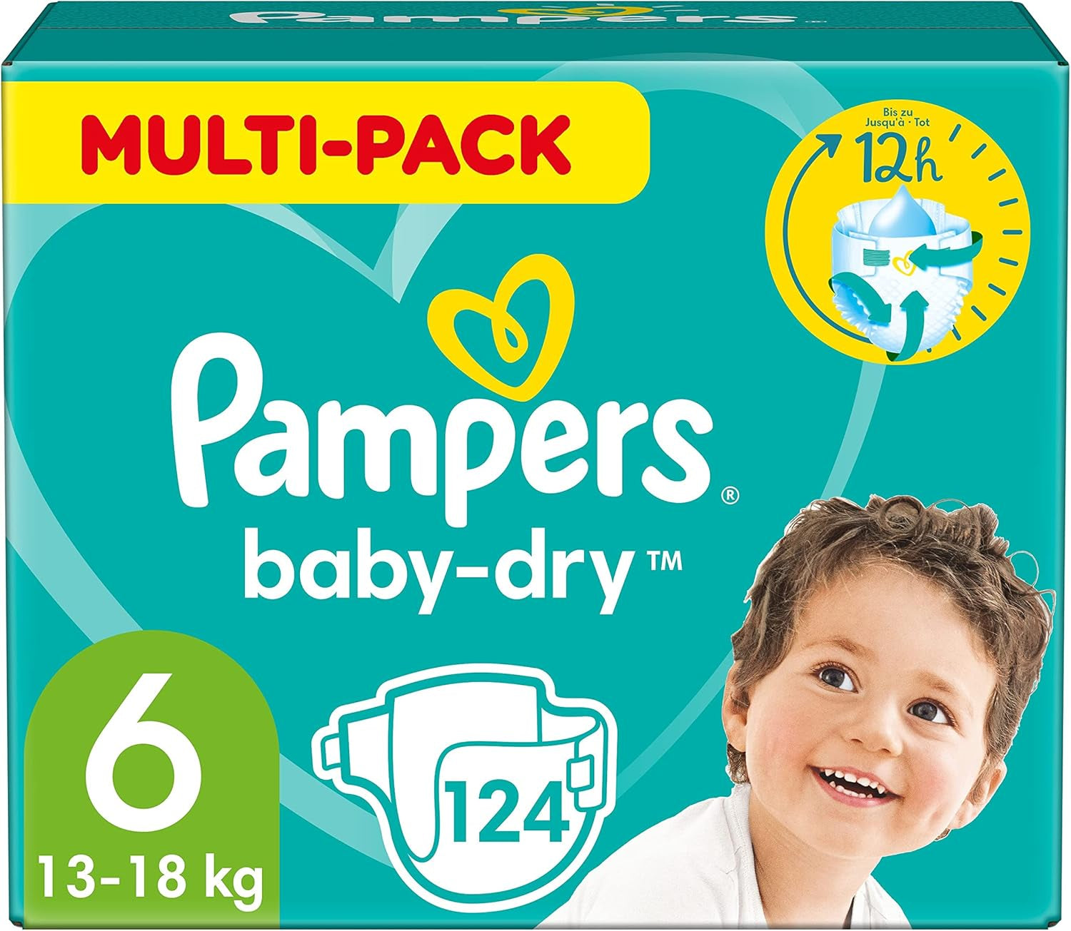 Couches Pampers Baby-Dry taille 5, 174 couches, 11 kg - 16 kg, jusqu'à 100 % de protection contre les fuites et confort toute la nuit