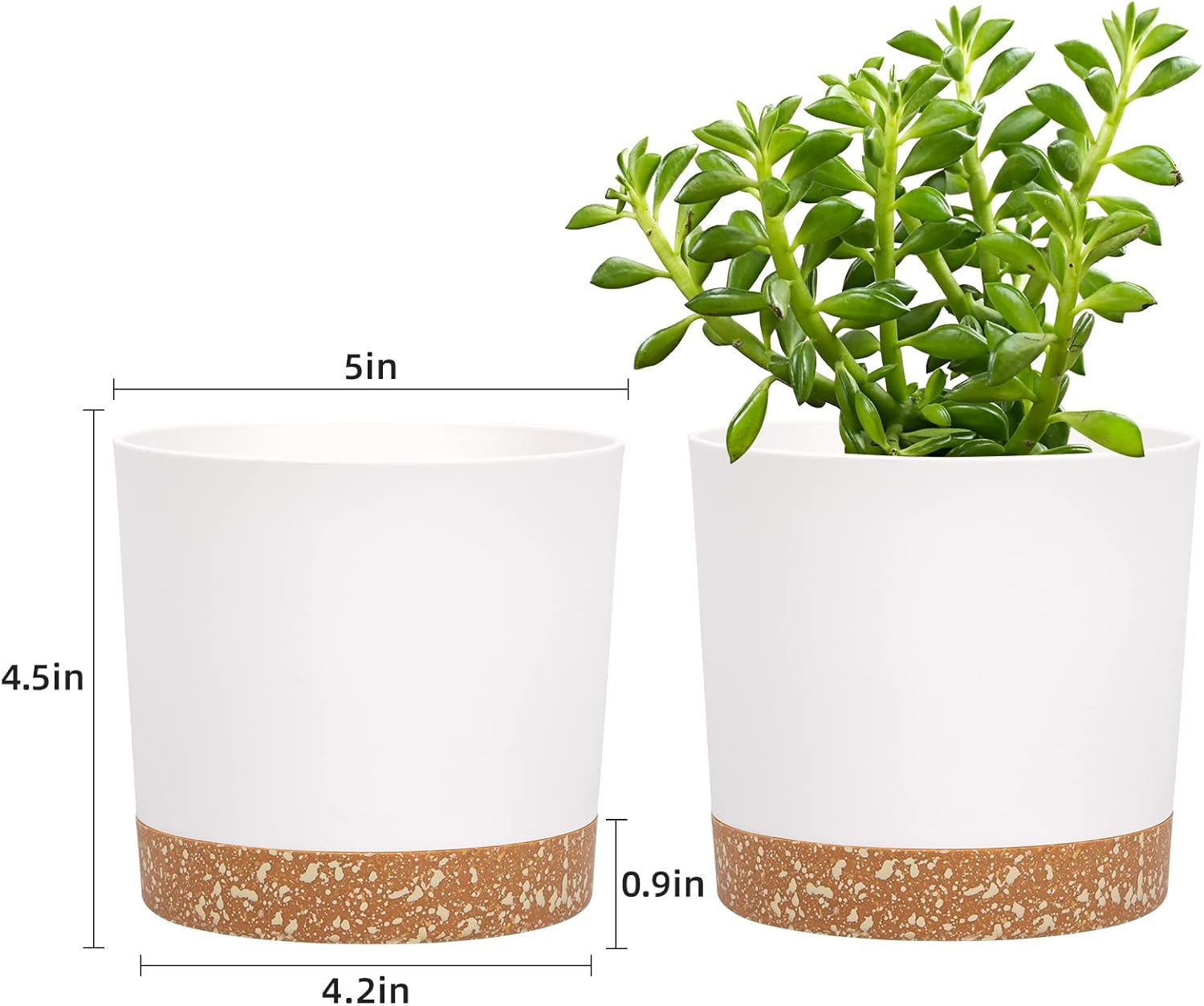 Lot de 2 pots de fleurs de 12,7 cm, pots de fleurs d'intérieur avec trous de drainage et base amovible, soucoupes décoratives modernes pour jardinières d'extérieur (blanc 12,7 cm)