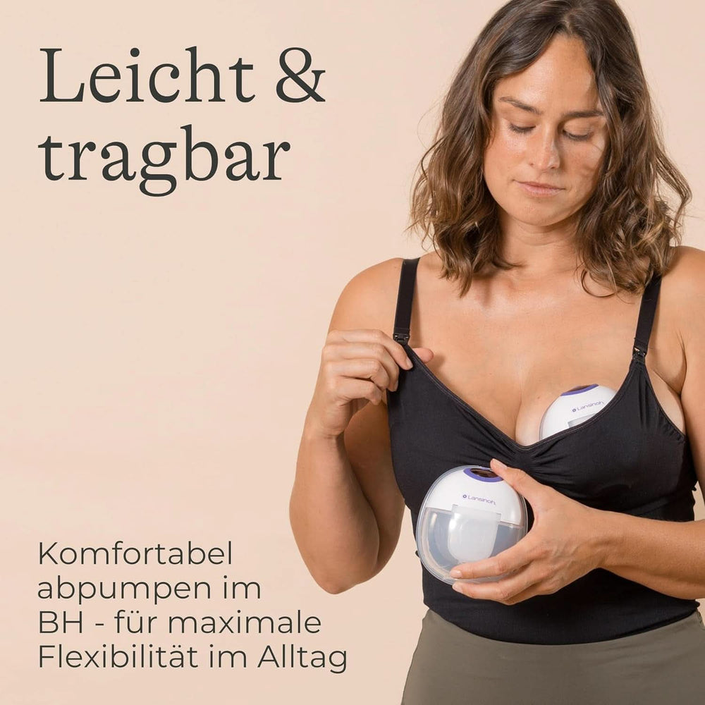 Lansinoh Tragbare Elektrische Doppelmilchpumpe – Freihändig Und Leise Abpumpen Ohne Kabel & Schläuche – Wiederaufladbarer Akku – Einfache Bedienung & Reinigung - Accessoires mains libres Alimentation et allaitement Bebe Naty Shop