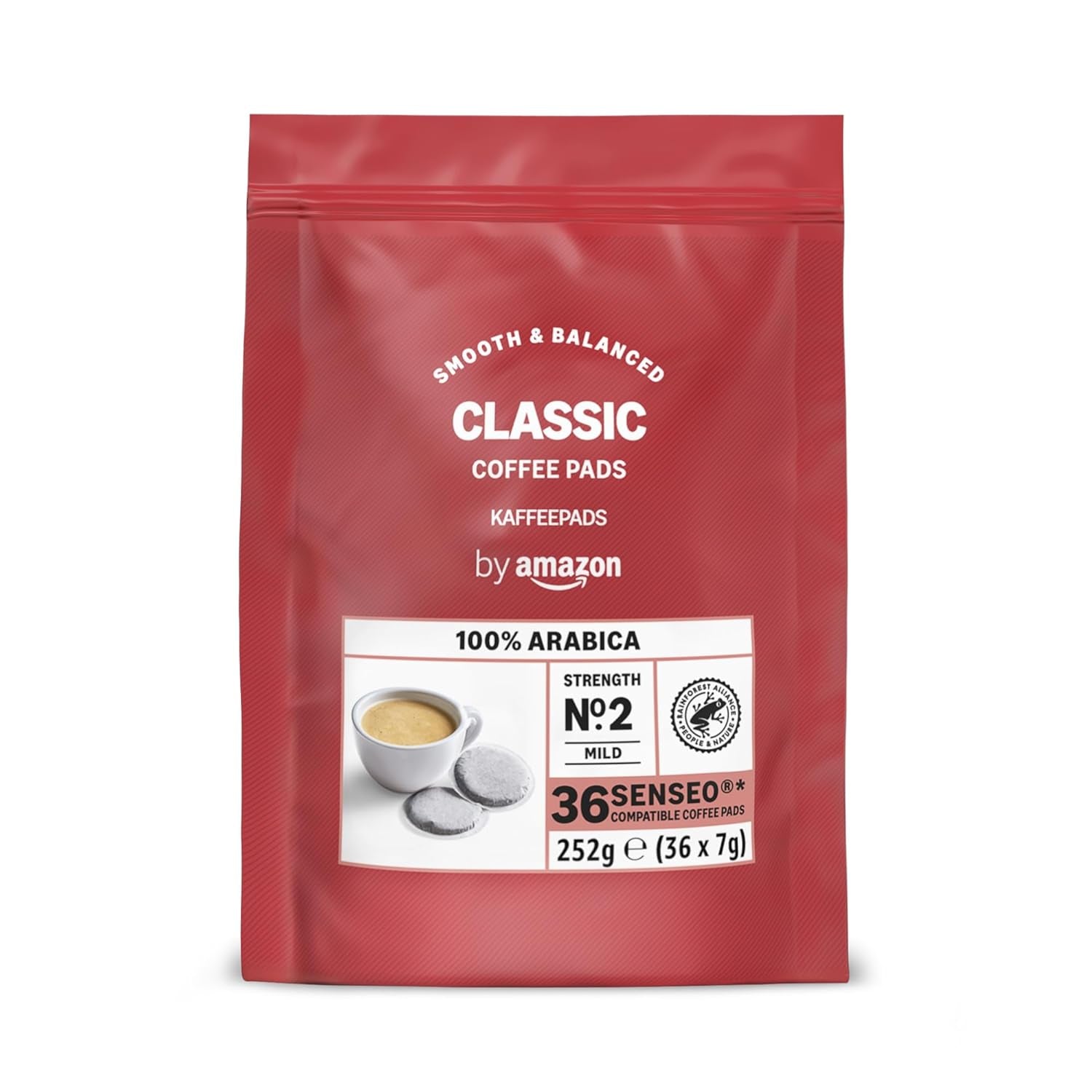 par Amazon Classic Kaffeepads aus 100% Arabica, geeignet for Senseo-Maschinen, 36 Stück (1 Packung mit 36 ​​​​Stück) – Rainforest Alliance certifié