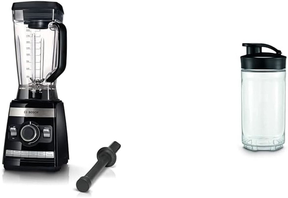 Bosch Batteur sur socle Vitaboost MMBH6P6BDE, 6-Klingen-Edelstahlmesser, 2.5L Tritan-Mixbehälter, Stopfer, 6 Automatikprogramme, Rezeptbuch, Bpa-Frei, Einfache Reinigung, 45 000 U/Min, 1600 W, Schwarz Bucatarie Naty Shop Bundle Mit Becher 300Ml 6 Automatikprogramme Deutsches Livre de réception