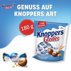 Knoppers Goodies Crunchy Minis – 1 x 180g – boules de gaufrettes croustillantes fourrées de morceaux de noisettes, de lait et de crème de nougat, enrobées de chocolat