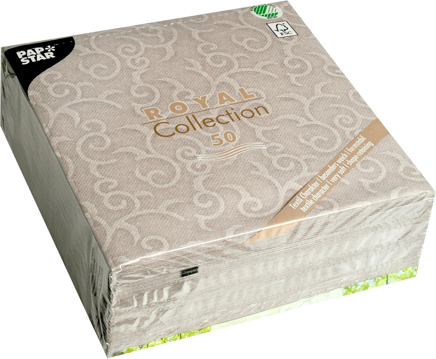 Papstar, 50 Serviettes "Collection ROYAL" pli 1/4 40 cm x 40 cm Gris "Casali", #84889 (Lot de 2)