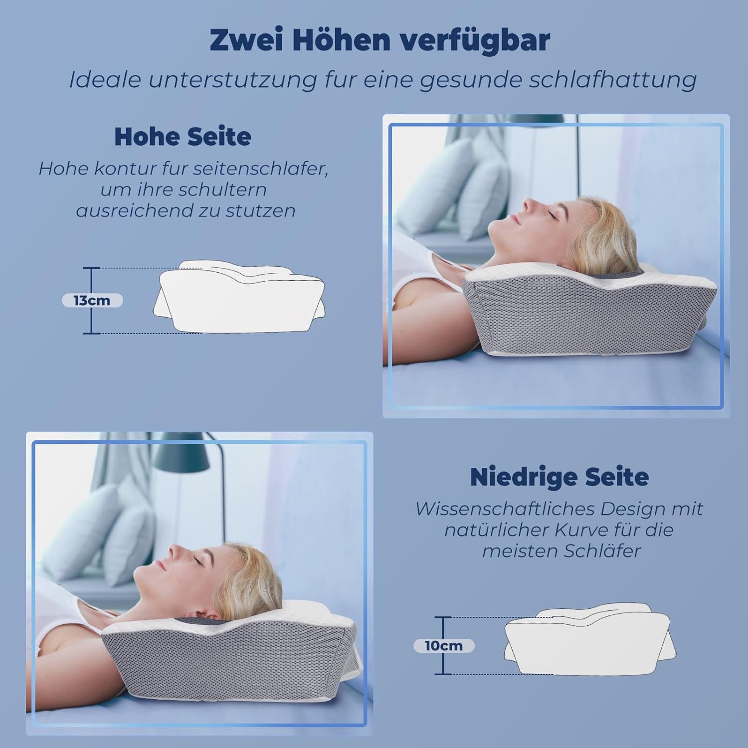 SAHEYER oreiller orthopédique oreiller de soutien de la nuque oreiller de tête, oreiller cervical ergonomique oreiller pour dormeur latéral 60 X 40 X 13/11 cm oreiller en mousse à mémoire de forme pour dormeur latéral, dos et ventre Oreillers orthopédiques cervicaux Naty Shop