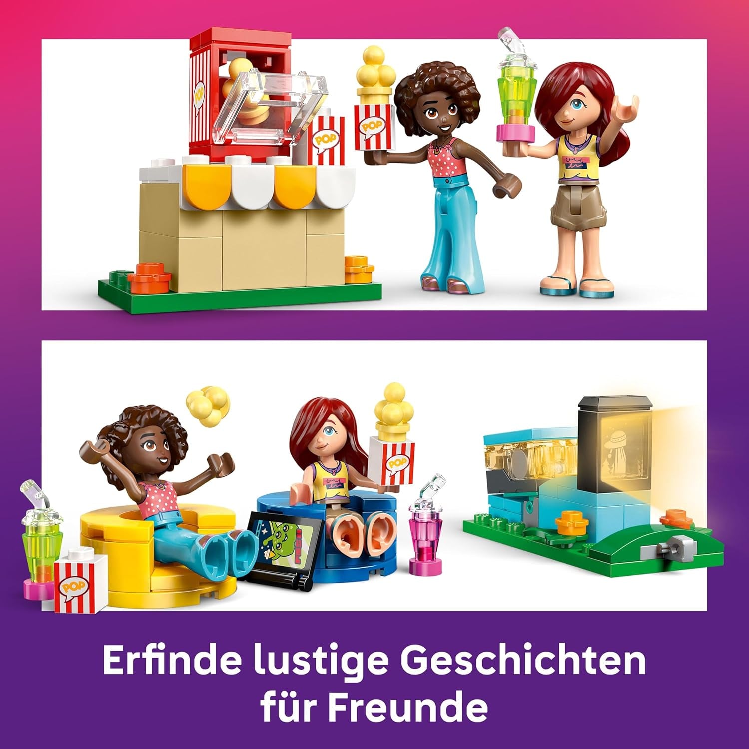 Jouet de soirée cinéma de l'amitié LEGO Friends pour filles de 6 ans et plus - incl. 2 mini poupées, un écran et un projecteur de briques lumineuses - Ensemble de construction créatif - 42642