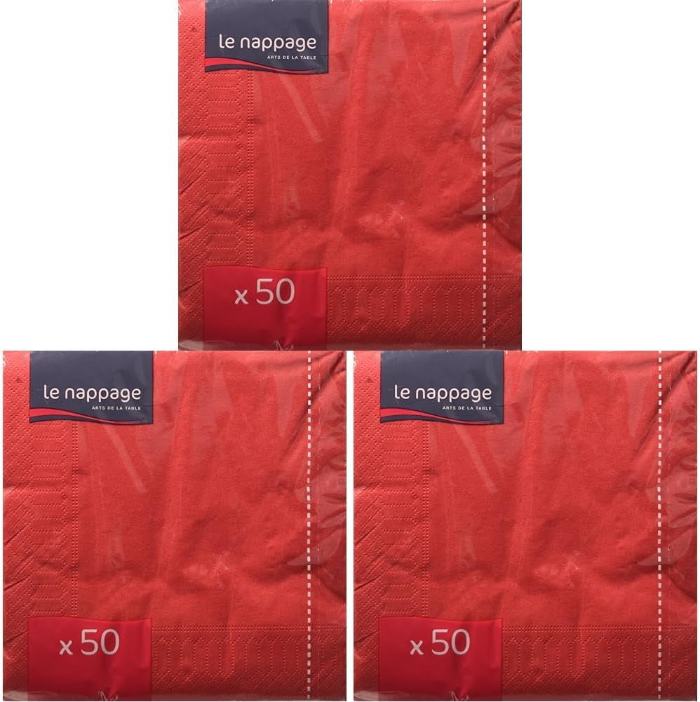 50 mouchoirs, coton, 33 x 33 cm, 2 épaisseurs, rouge FSC, cellulose, 33 x 33 cm (paquet de 3)