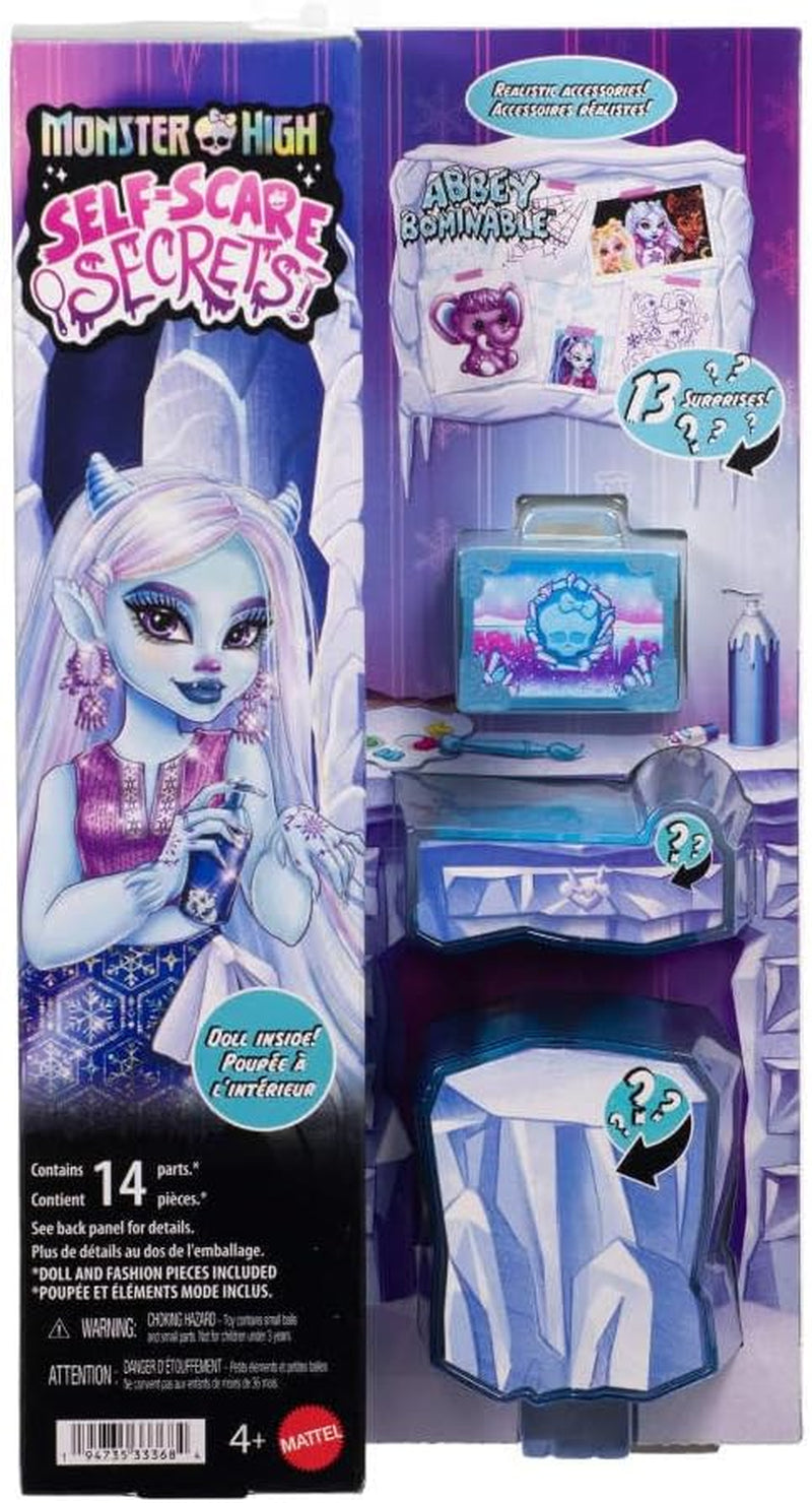 Monster High Self-Scare Secrets Abbey Bominable - Ensemble poupée et accessoires avec 13 surprises réalistes comme le henné, les dessins et le crochet JHK44