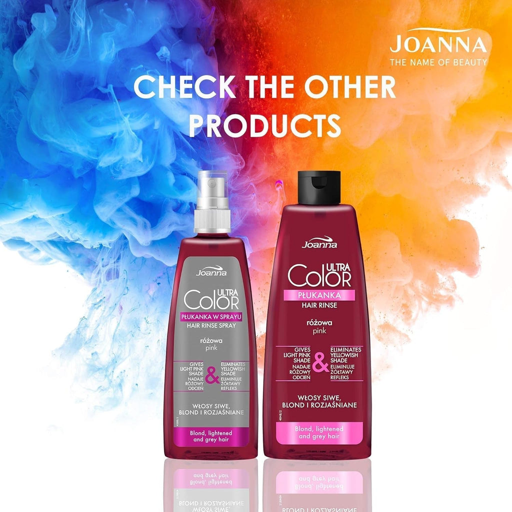 Joanna Ultra Color - Balsam de culoare roz pentru păr blond și deschis - Roz pastel - Strălucire naturală - Elimină nuanța galbenă din părul gri-blond - Efect temporar - 150 ml Vopsea pentru par Naty Shop
