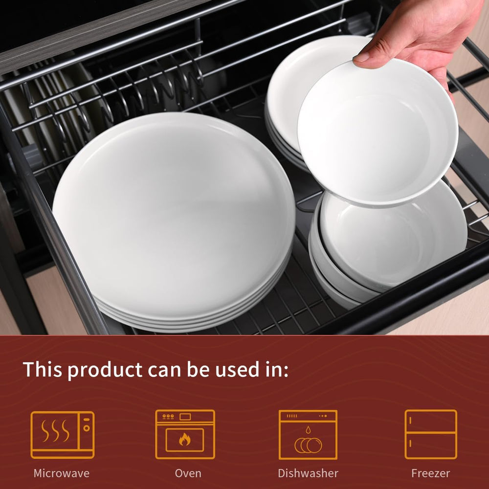 Service de table 12 pièces, service de table en porcelaine pour 4 personnes, service de table blanc avec assiettes, assiettes à dessert et bols à céréales