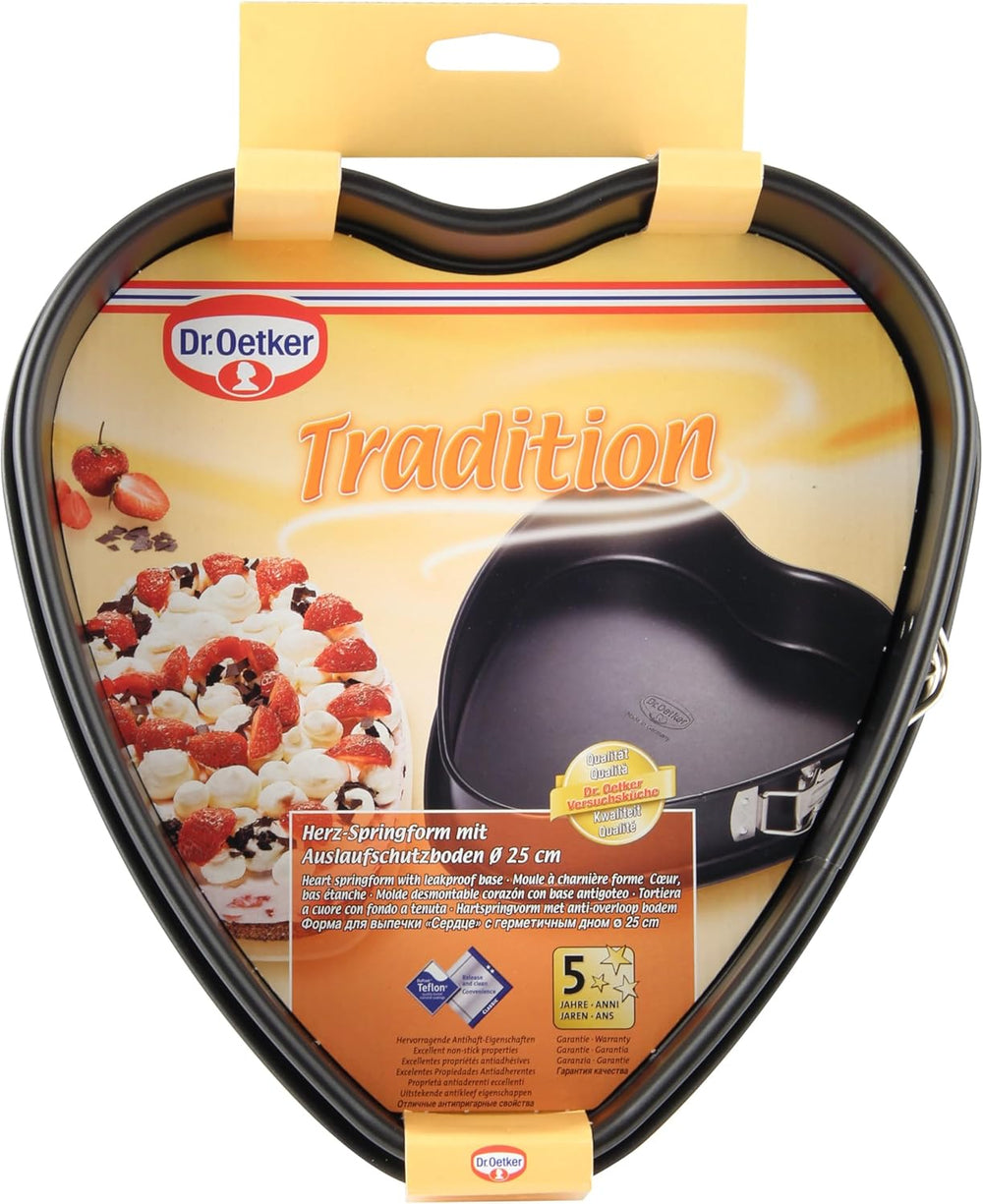 Dr. Oetker Moule à gâteau en forme de cœur avec fond antiadhésif Moule à gâteau à fond plat de 25 cm Plaque de cuisson en acier antiadhésif en forme de cœur avec revêtement antiadhésif Quantité : 1 pièce 1479 Noir