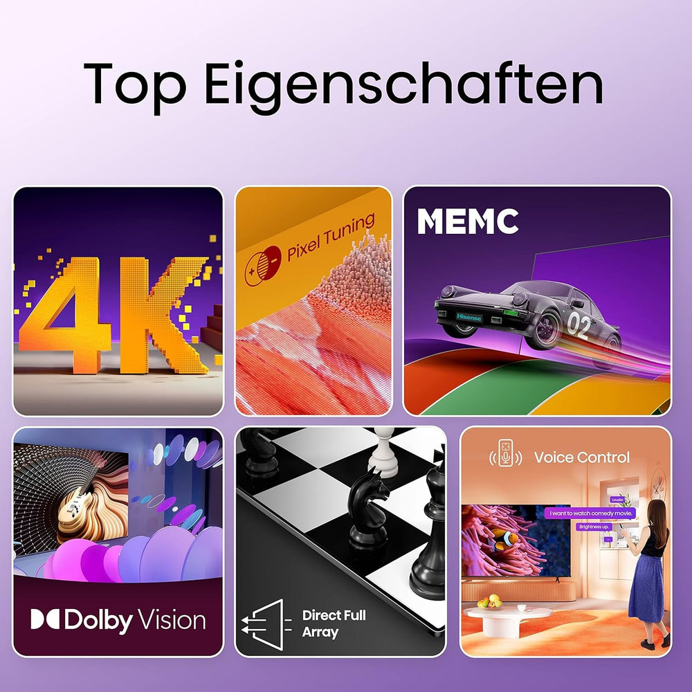 Hisense 50E6KT Televizor 127cm (50 inch), 4K UHD, LED, Smart TV, HDR, Dolby Vision, Tuner triplu DVB-C/S/S2/T/T2, WiFi, Bluetooth, Alexa încorporată, Mod Hotel [2023], negru