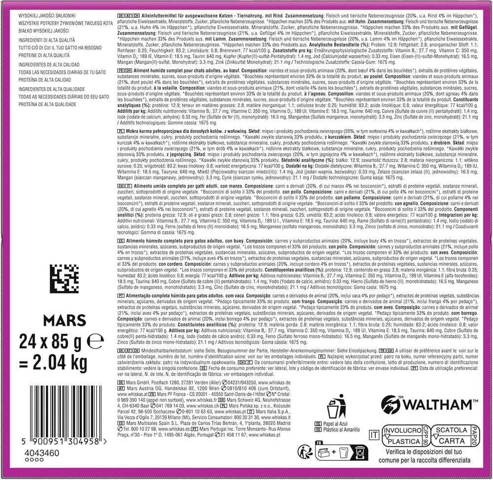 WHISKAS PURE DELIGHT Aliment humide en gelée 24 x 85g Ragoût Classique (4 paquets) 48 sachets portionnés