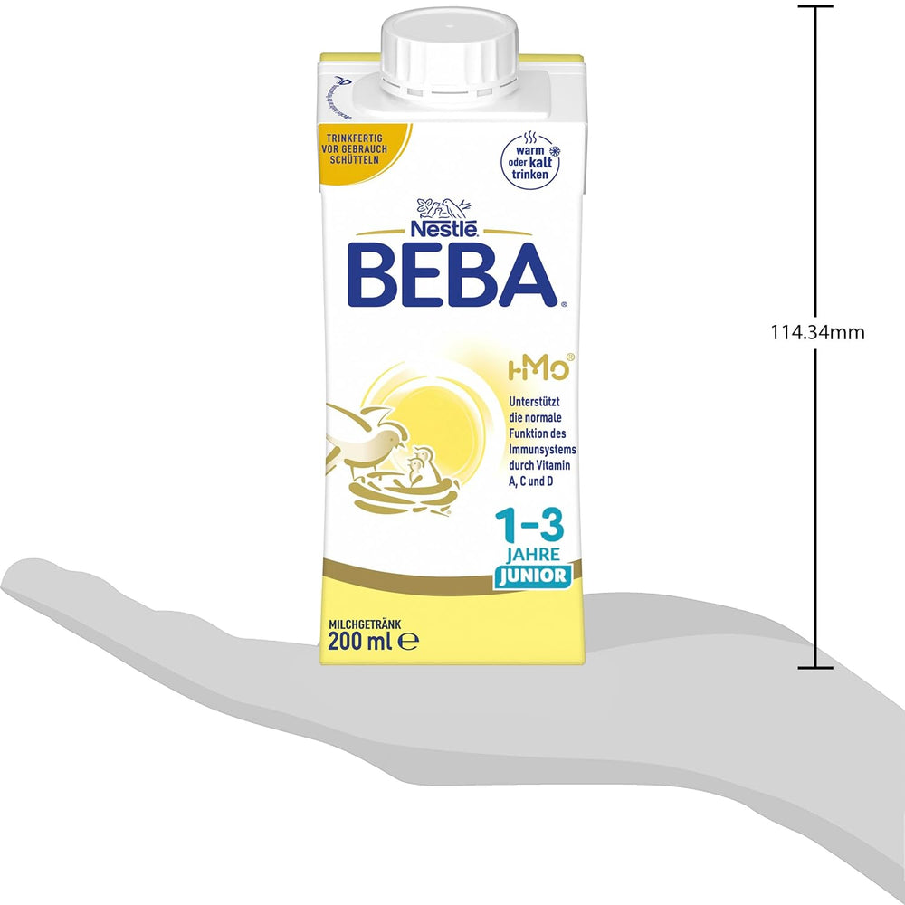 BEBA Junior Boisson lactée prête à boire 1-3 ans, avec HMO, teneur en protéines adaptée à l'âge, sans huile de palme, sans huile de poisson, nourriture pour tout-petits, paquet de 6 (6 x 200 ml)