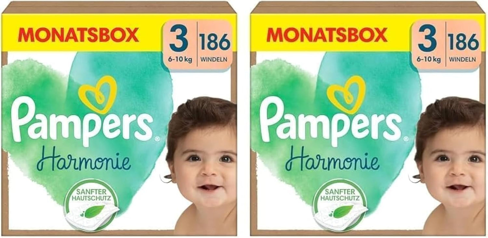 Couches Pampers Harmony taille 1, 180 couches, 2kg-5kg, protection douce de la peau avec protection 100% Pampers