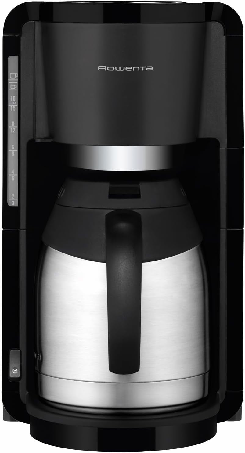 Rowenta Adagio Filter Machine à expresso, carafe thermique en acier inoxydable, garde le café chaud jusqu'à 4 heures, capacité de 10 à 15 tasses, capacité de 1,25 L, panier filtrant amovible, arrêt automatique, noir, CT3818
