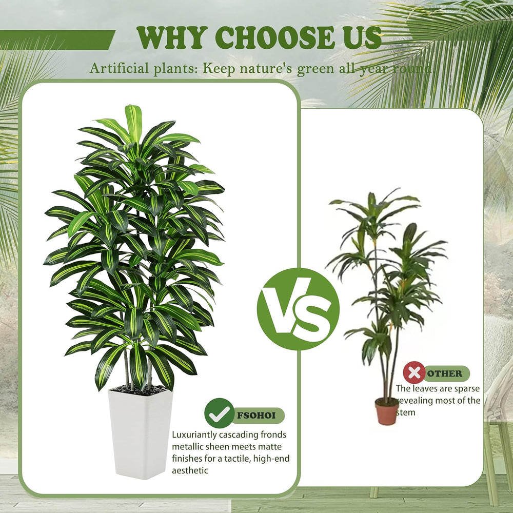 Künstlicher Dracaenabaum,Kunstpflanzen Groß,Faux Tree Mit Weißem Hohen Pflanzer Realistische Kunstpflanze Dracaena,Kunstpflanzen Für Wohnzimmer, Büro & Garten(1, Weißer Hoher Pflanzer, 150Cm)