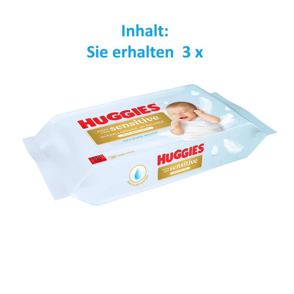 Lingettes pour bébés sensibles Huggies Pure Extra Care, 99 % d'eau, sans plastique, sans parfum