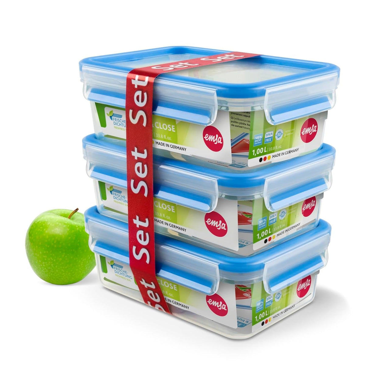 Emsa 508558 Récipients de conservation des aliments Clip & Close | Ensemble 3 pièces | 3 x 1 litre | -40 à +100 degrés | plastique | 100% scellé | sceau spécial pour la fraîcheur Boîtes de conservation des aliments Naty Shop Titre par défaut