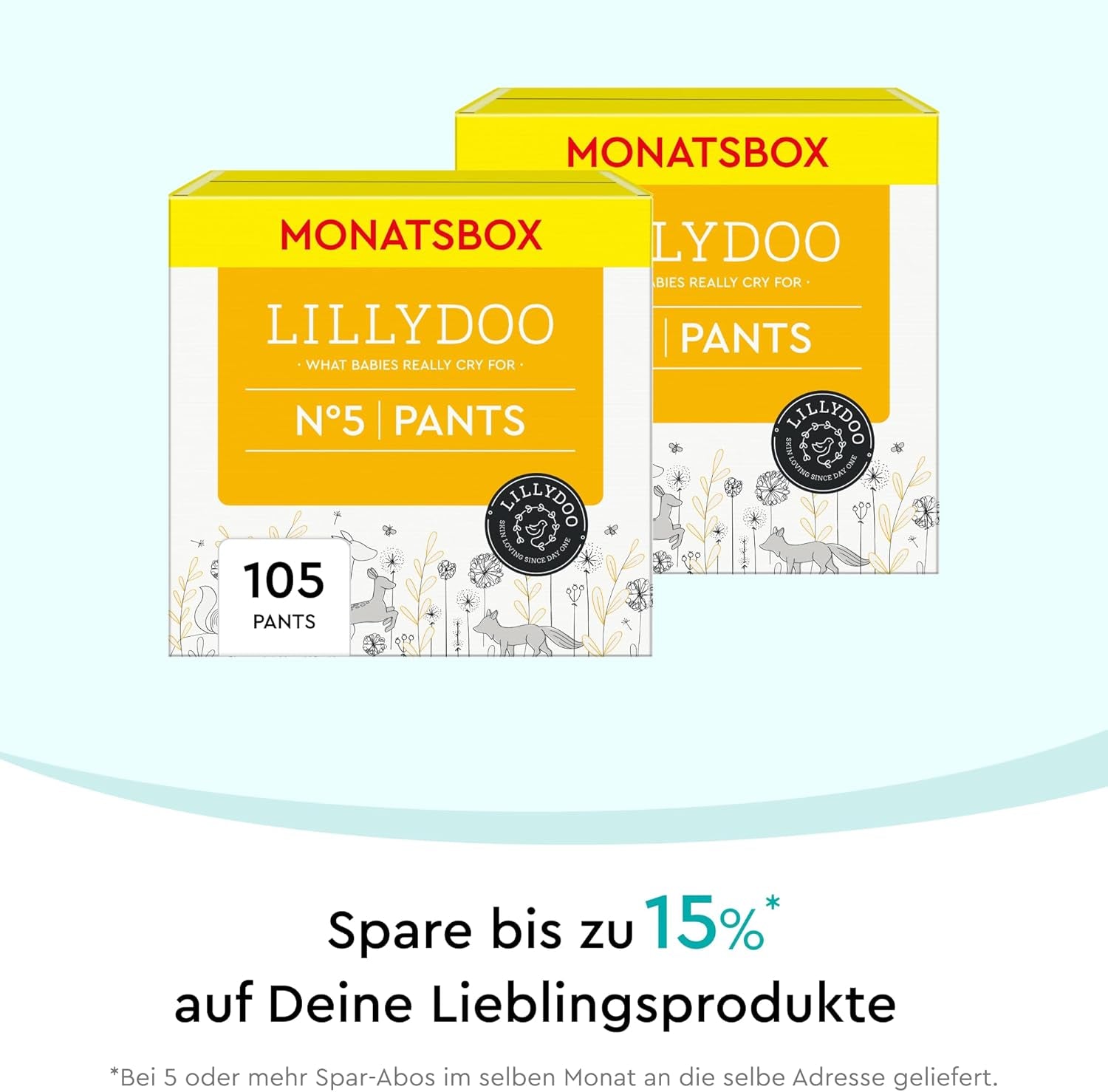 LILLYDOO Pantalons respectueux de la peau Taille 5 (12-17 kg) Boîte mensuelle (105 pièces)