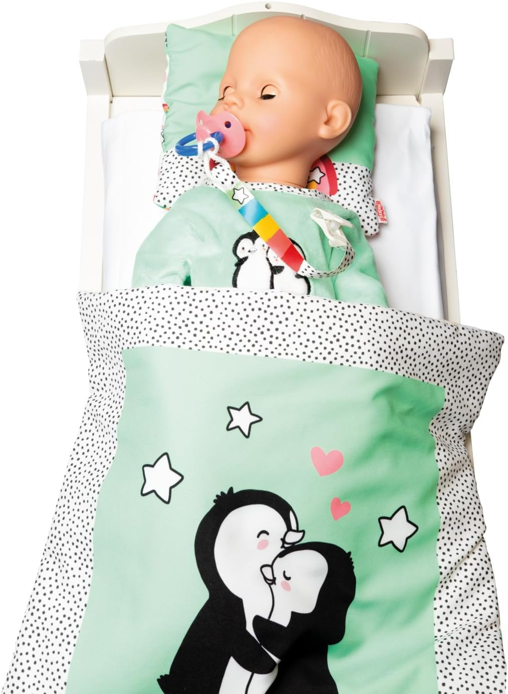 Heless 1181 - Combinaison de poupée motif pingouin à pois en velours doux avec broderie de haute qualité, taille 28-35 cm