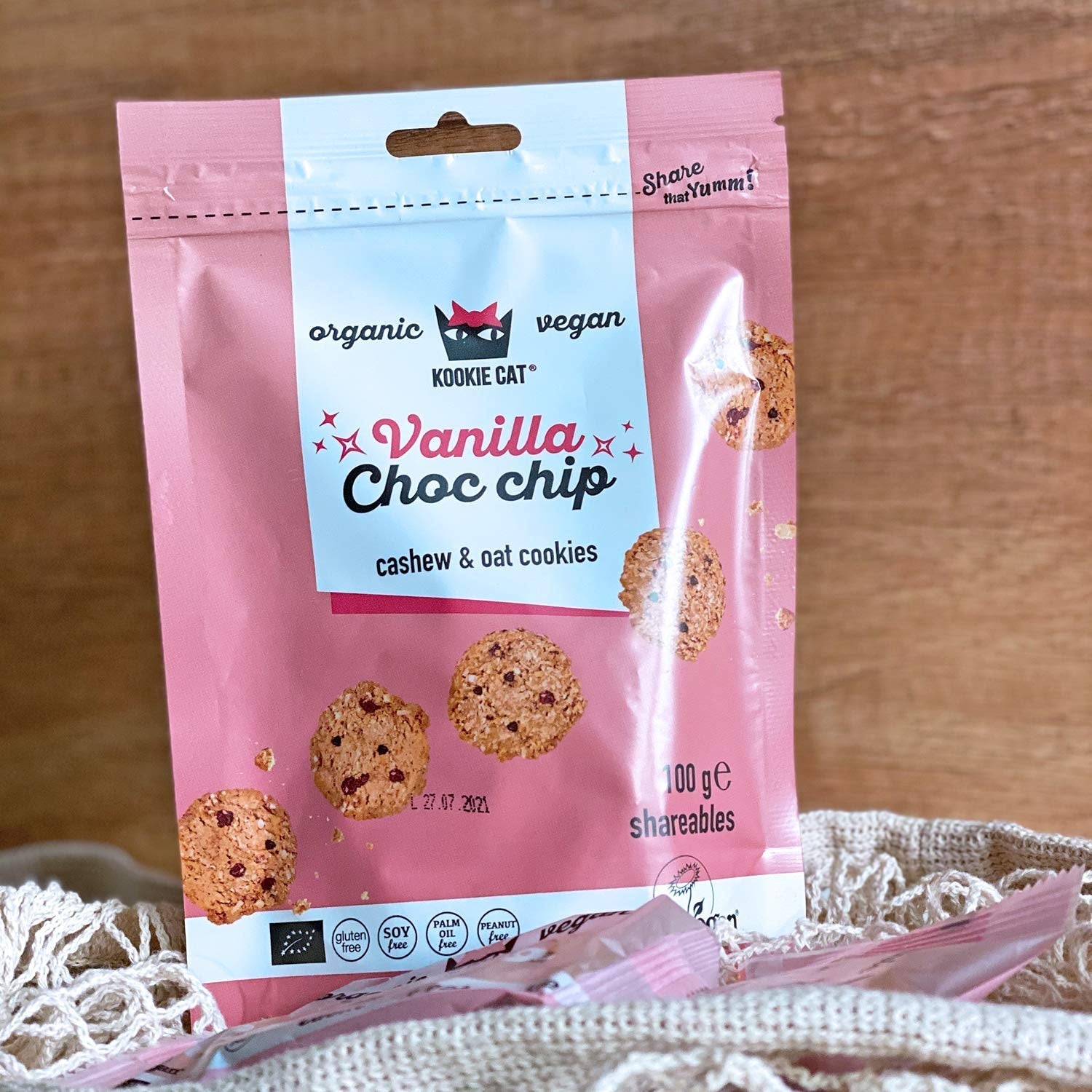 Biscuiți vegani cu ciocolată și vanilie - Mini fursecuri vegane, fără gluten, fără soia, organice, cu caju și ovăz - Pachet multiplu de 10 x 100g