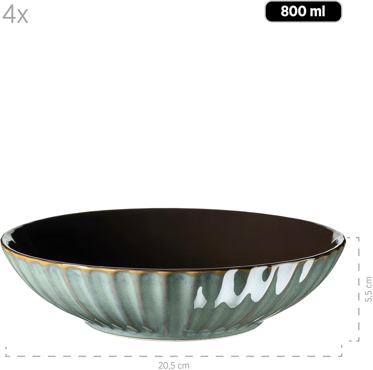 MÄSER 931964 Série Confino Service de table pour 4 personnes, look vintage moderne, ensemble combiné en céramique, 20 pièces, couleur essence avec accents noirs, carrelage