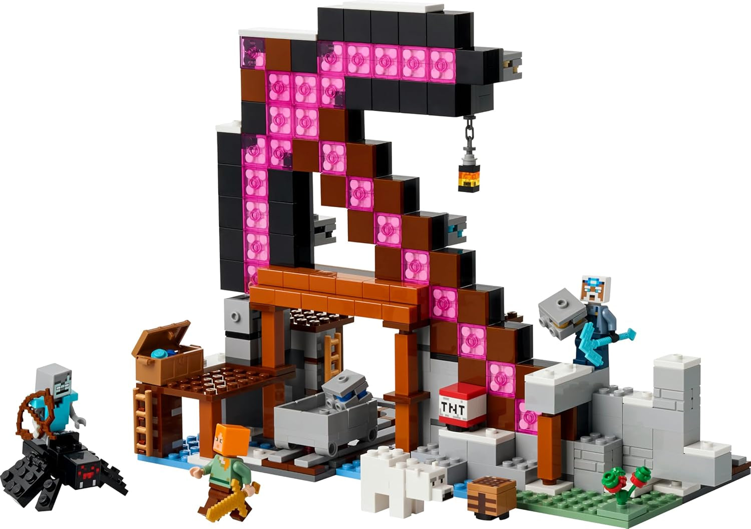 LEGO Minecraft Die Spitzhackenmine - Jeu interactif pour enfants - Figurines Alex, Minenarbeiter et Stray Spinnenreiter - Ensemble de jeux de joueur pour jeunes et filles à partir de 8 ans - 21277