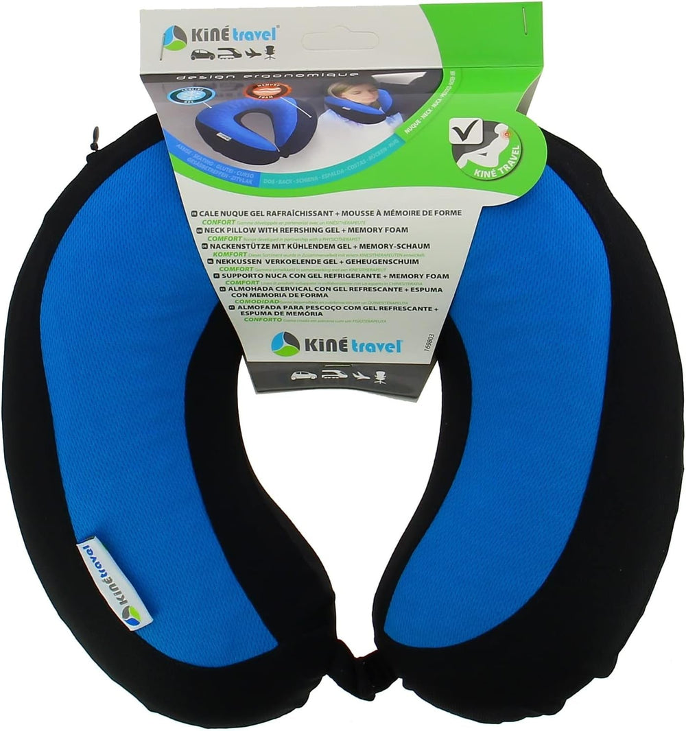 Kine Travel 169803 Oreiller cervical en gel Oreiller de voyage ergonomique approuvé par Physio Oreillers de voyage noir et bleu Naty Shop