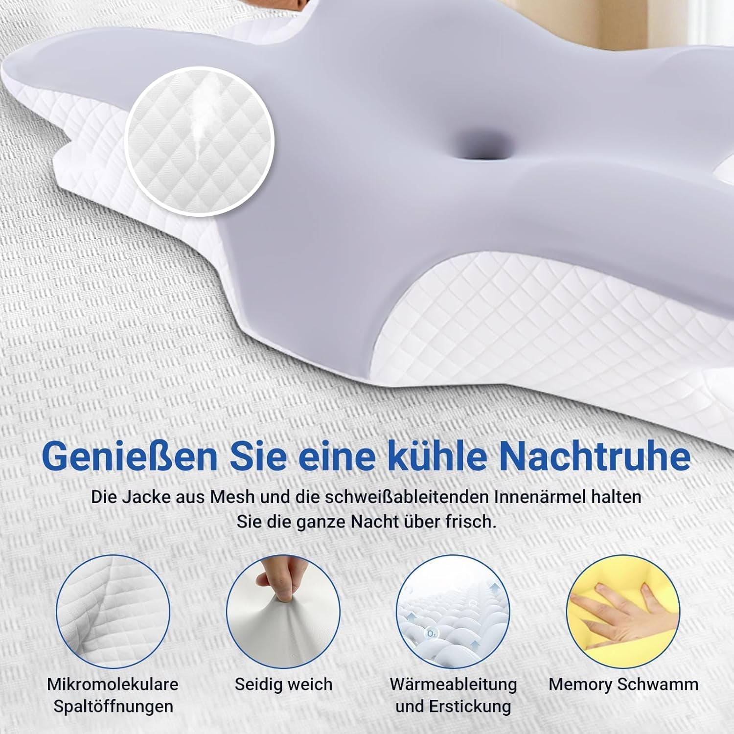 Oreiller orthopédique ergonomique en mousse à mémoire de forme Hothands Oreiller de soulagement des douleurs abdominales sur le côté du dos Améliore la qualité du sommeil 62X41X13 / 11Cm Oreillers orthopédiques cervicaux Naty Shop