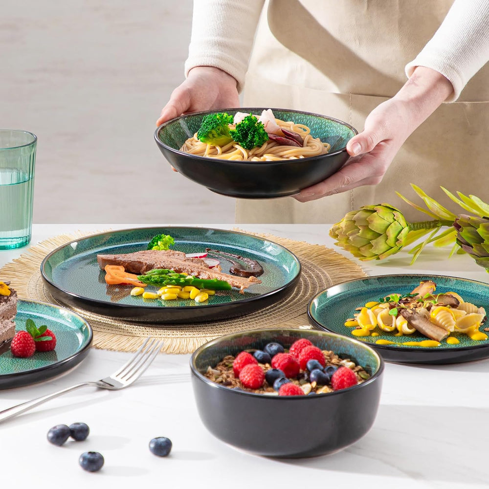 Service de table pour 6 personnes Vancasso PLAYA Service de table en grès 24 pièces pour 6 personnes Vert comprenant assiettes, assiettes Suma, bols et assiettes à salade Passe au lave-vaisselle et au micro-ondes