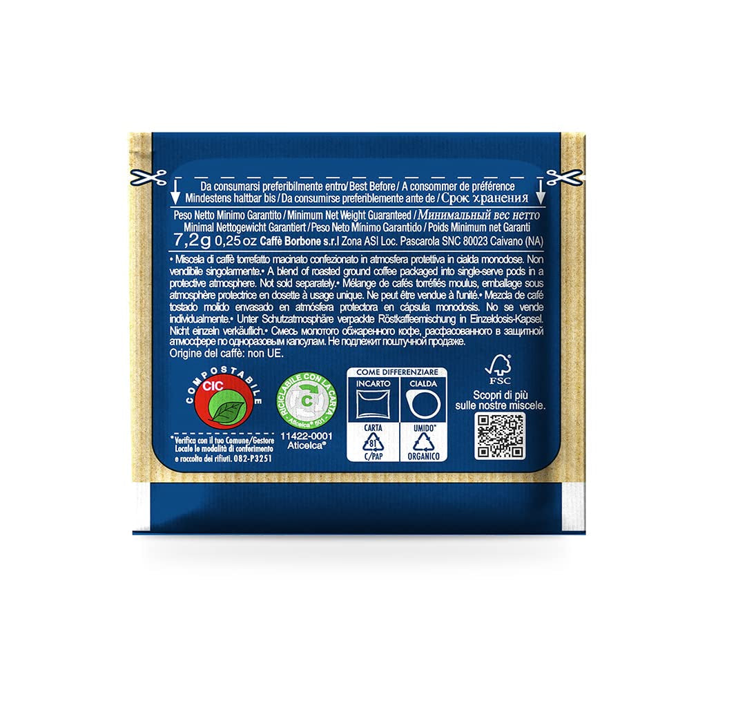 Caffè Borbone Kaffeepads compostables, bleu Kaffeemischung - 50 tampons - compatibles avec les tampons en papier du système ESE 44 mm