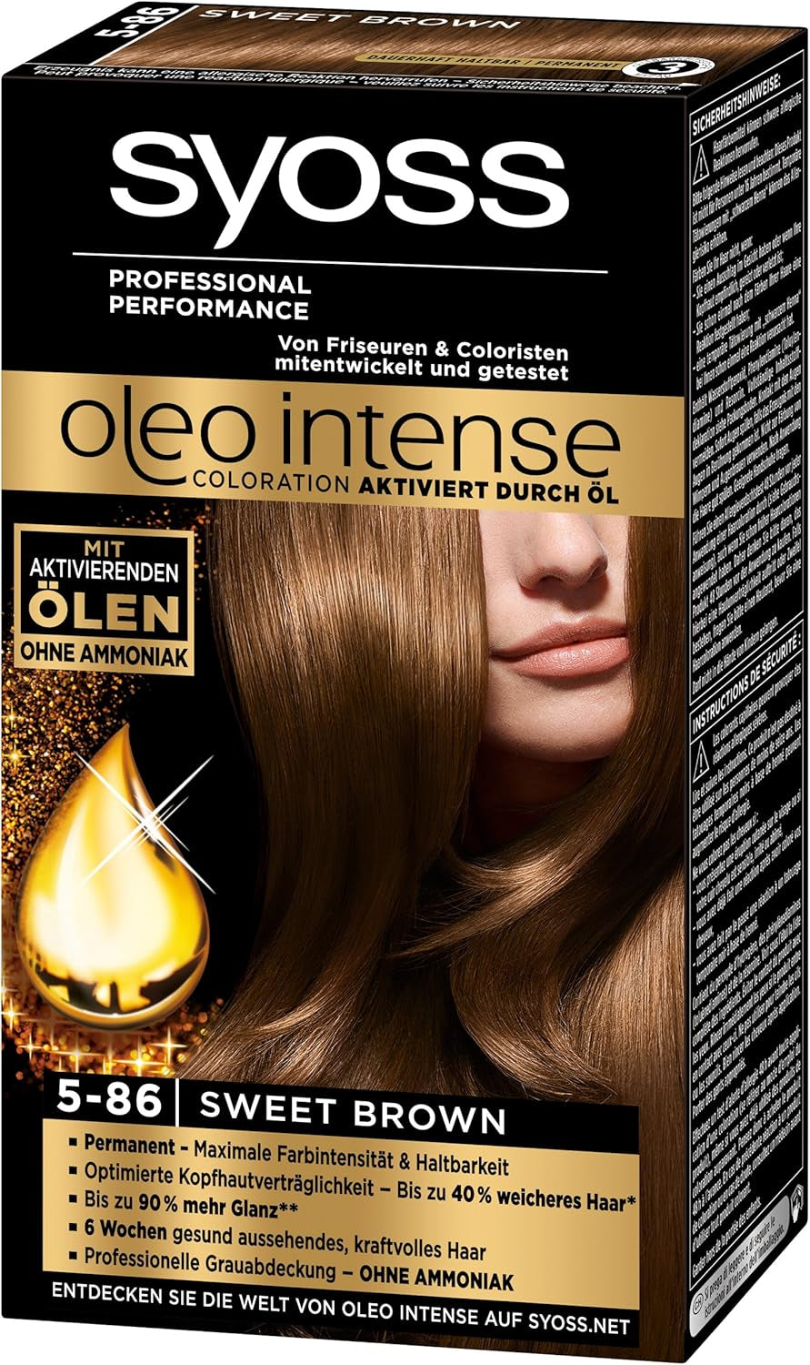 Syoss Oleo Intense Coloration 5-86 Sweet Brown 3 Pack (3 x 1 pièce) Naty Shop Teinture capillaire marron 1 pièce (3 pack)