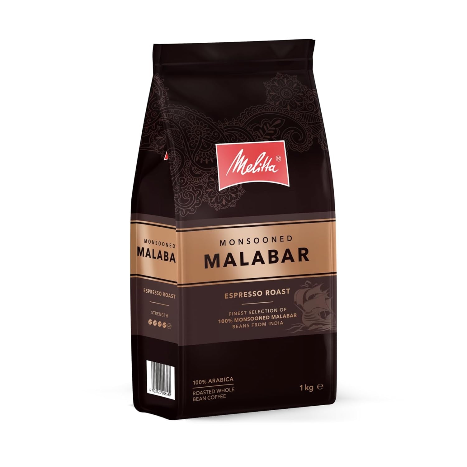 Melitta Monsooned Malabar cafea rară, 1 kg, boabe de cafea, nemăcinată, 100% boabe Arabica din India, prăjită în Germania, tărie 4 Cafea Naty Shop Monsooned Malabar
