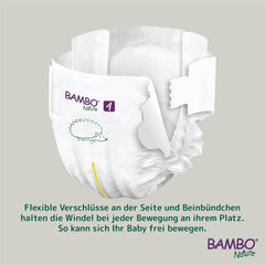 Couches Bambo Nature pour bébés, taille 4 (7-14 kg), 144 pcs, boîte mensuelle | Couches haut de gamme avec protection améliorée contre les fuites | Confort et liberté ultimes pour les enfants actifs | Couches testées dermatologiquement