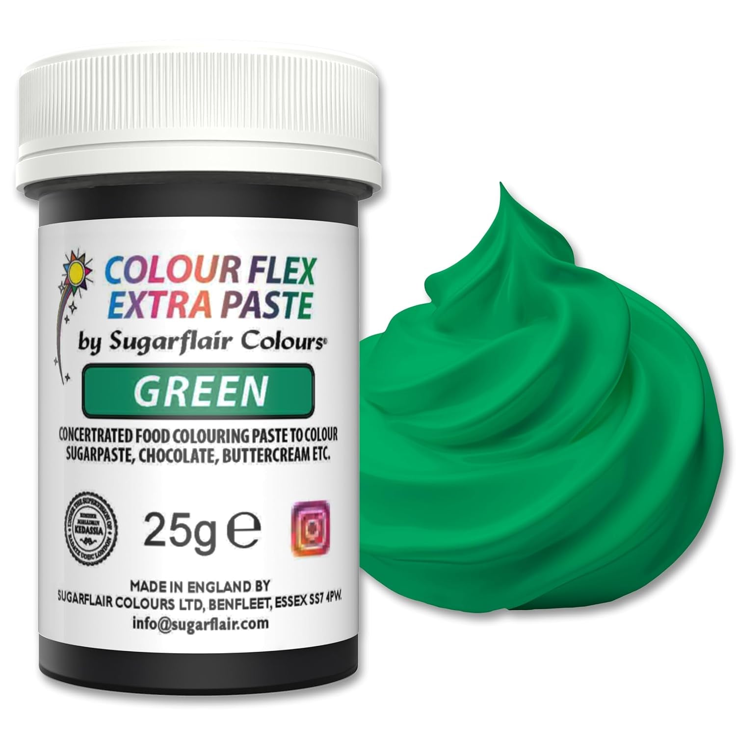 Colorant alimentaire Sugarflair Colourflex Extra Paste Verde - Colorant alimentaire comestible pour crème au beurre, chocolat, pâte à sucre, glaçage, fondant, mélanges à gâteaux, pâte et plus - 25g