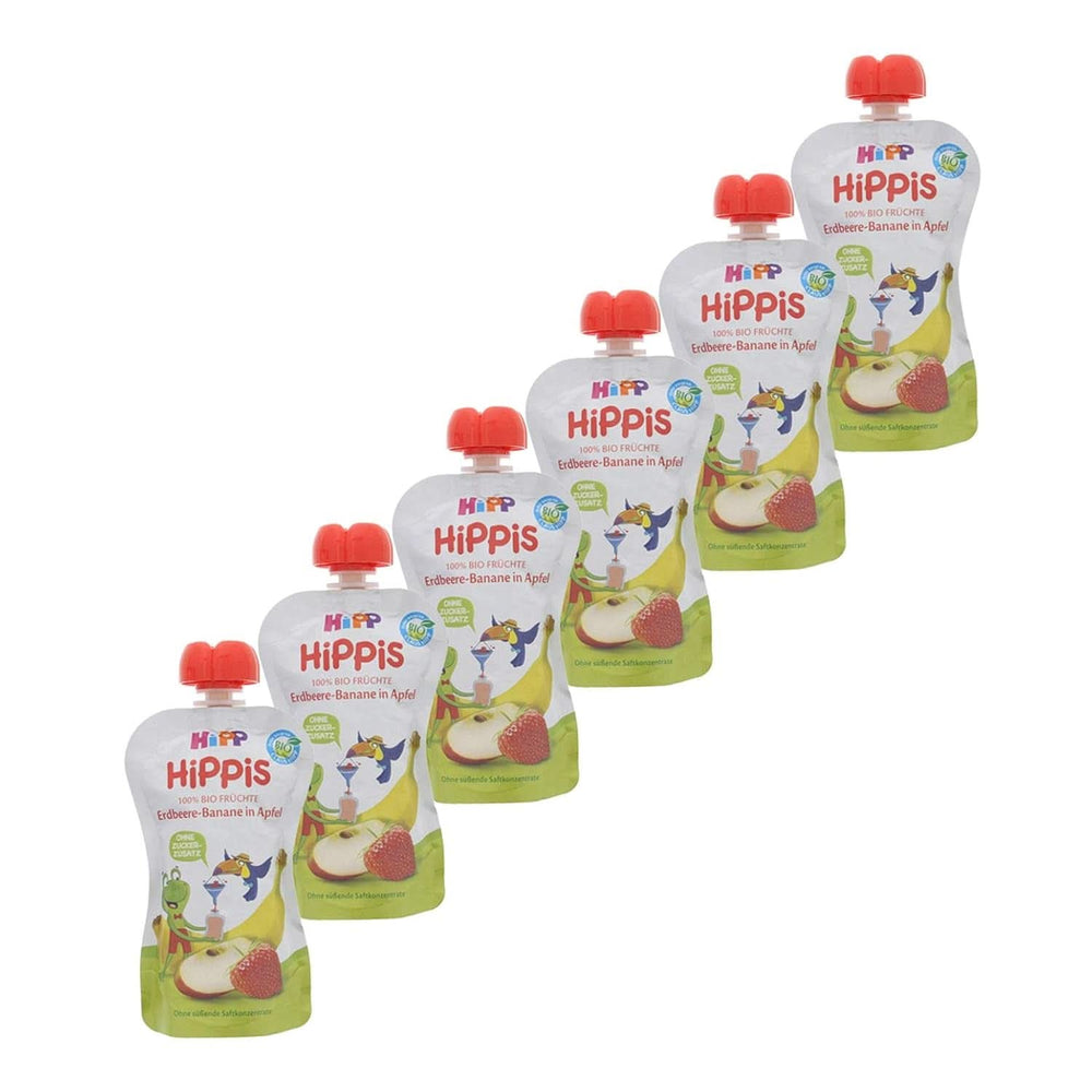 Hipp Super-Hippis squeeze sachets, grenade acérola en pomme-framboise, fruit 100% biologique sans sucre ajouté, 6 sachets de 100 g Mère et Enfant Naty Shop 6 x 100 grammes Fraise Banane Pomme