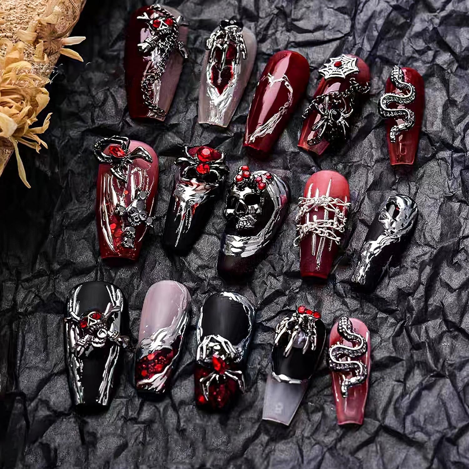 40 Stück 3D-Halloween-Nagelkunst-Charms, Vintage-Punk-Legierung, Nagelanhänger, Totenkopf, Geist, Fledermaus, Spinne Mit Strasssteinen, Legierung, Nagelkunst, Schmuck Für Halloween, DIY,