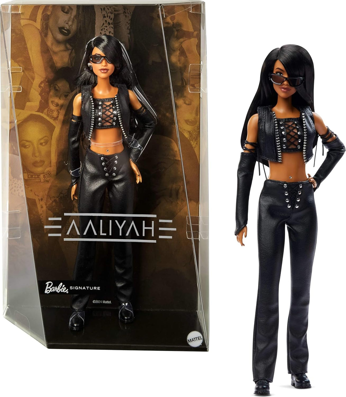 Barbie Signature Doll Aaliyah Figurine de collection en simili cuir noir inspirée du clip vidéo One in a Million HRM80