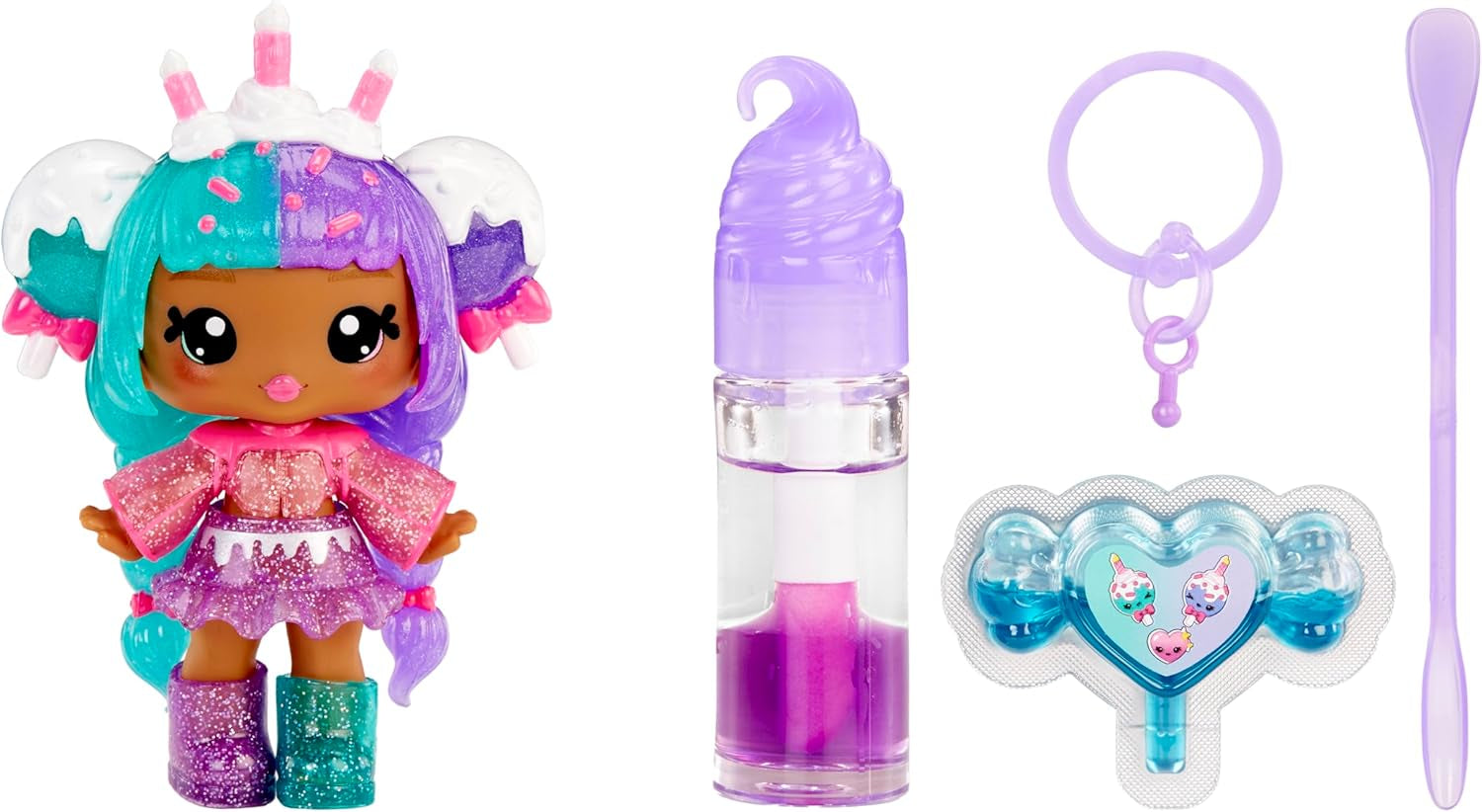 Yummiland Lip Gloss Doll - Roxie Crystal Candy - Y compris un kit de brillant à lèvres DIY, Geeignet für Kinder ab 4 Jahren, Rosa, série 2