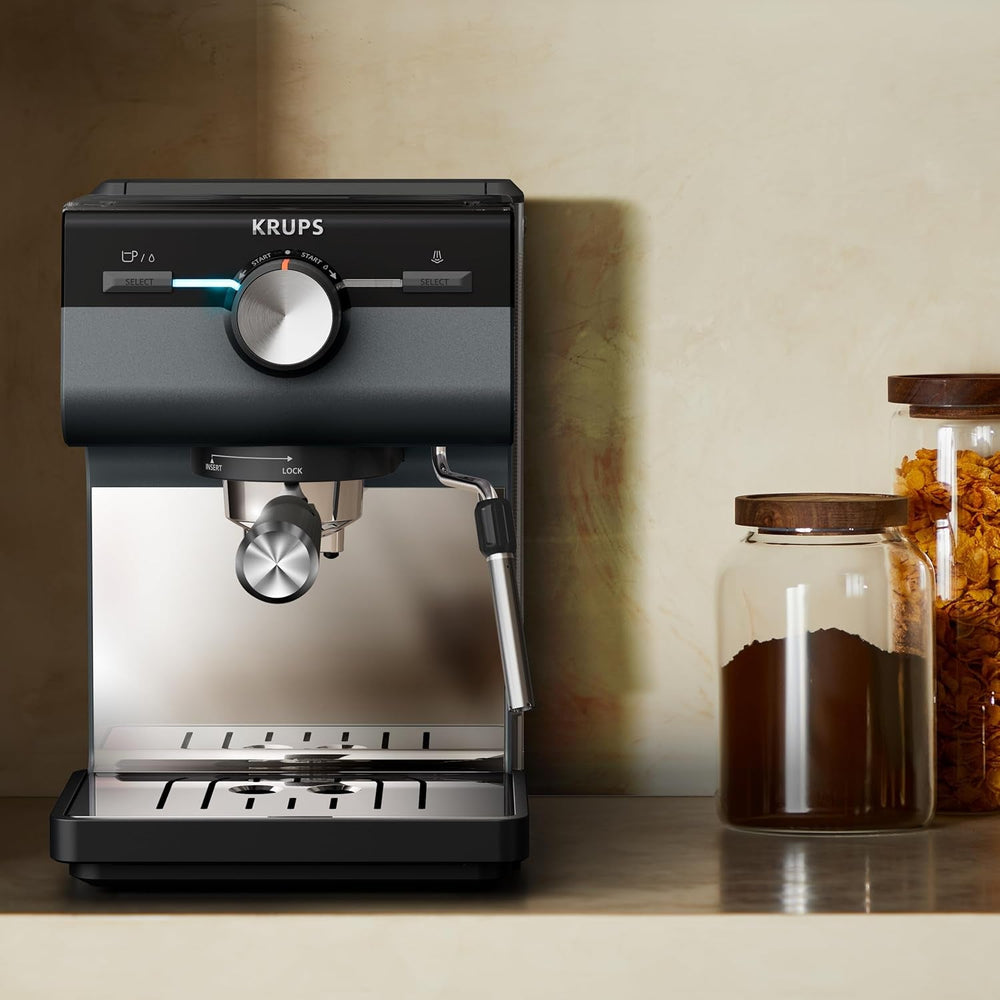 Machine à expresso KRUPS Authentic+, 15 bars, commande intuitive, design sophistiqué, buse vapeur, accessoires étendus inclus, Bullet Dark silver/Acier inoxydable, XP384G10