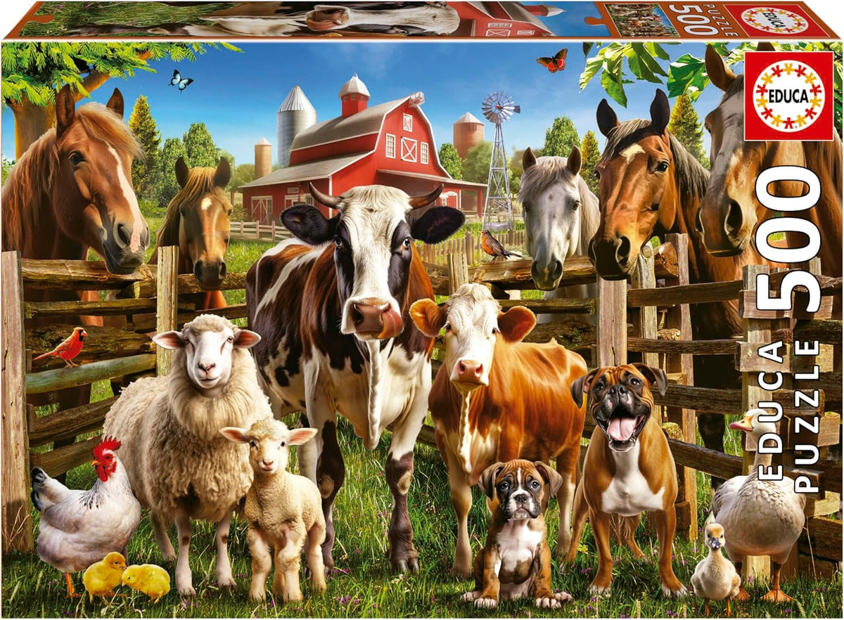 Educa - Puzzle de 500 pièces pour adultes | Animaux de ferme coquins. Dimensions : 48 X 34 cm. Comprend de la colle pour puzzle Fixpuzzle. Depuis 11 ans (19905) Puzzle Naty Shop Titre par défaut