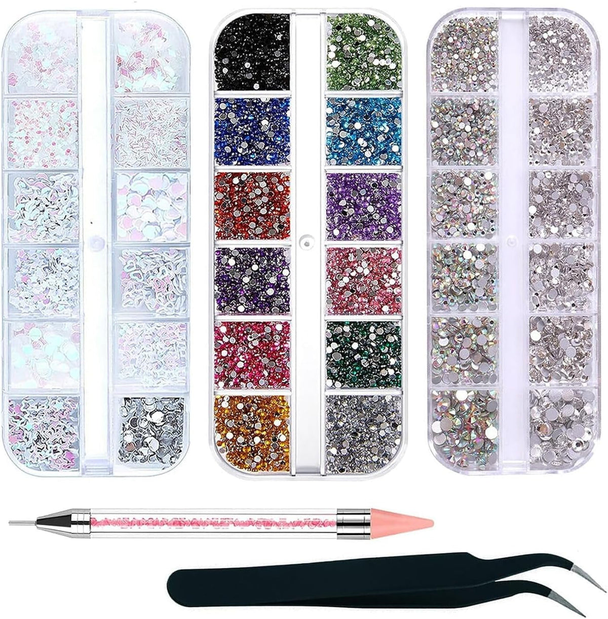4200 Pièces Strass Nail Art, 36 Couleurs Pierres Paillettes, Pierres de Décoration d'Ongles pour Accessoires Nail Art et Strass Cristal Clair avec Pincette de Sélection de Strass et Stylo de Notation