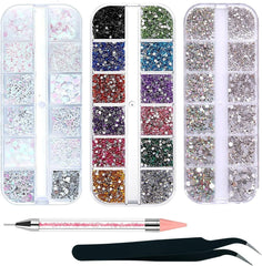 4200 Pièces Strass Nail Art, 36 Couleurs Pierres Paillettes, Pierres de Décoration d'Ongles pour Accessoires Nail Art et Strass Cristal Clair avec Pincette de Sélection de Strass et Stylo de Notation