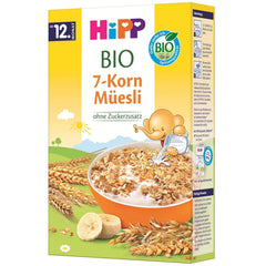 Muesli bio HiPP aux 7 grains (8 x 200g), à partir de 12 mois, sans sucre ajouté, morceaux extra fins - facile à mâcher, meilleure qualité bio