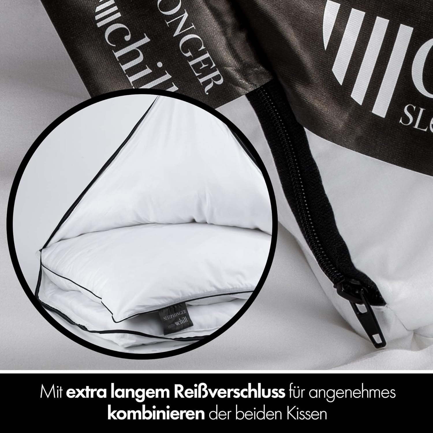 Oreiller 80X80 Cm - Design 2 en 1 - oreiller dans oreiller - grand oreiller de couchage respirant et lavable et 100% vegan - 2 oreillers 3 options - oreiller avec garnissage 600G & 1200G Oreillers standards Naty Shop