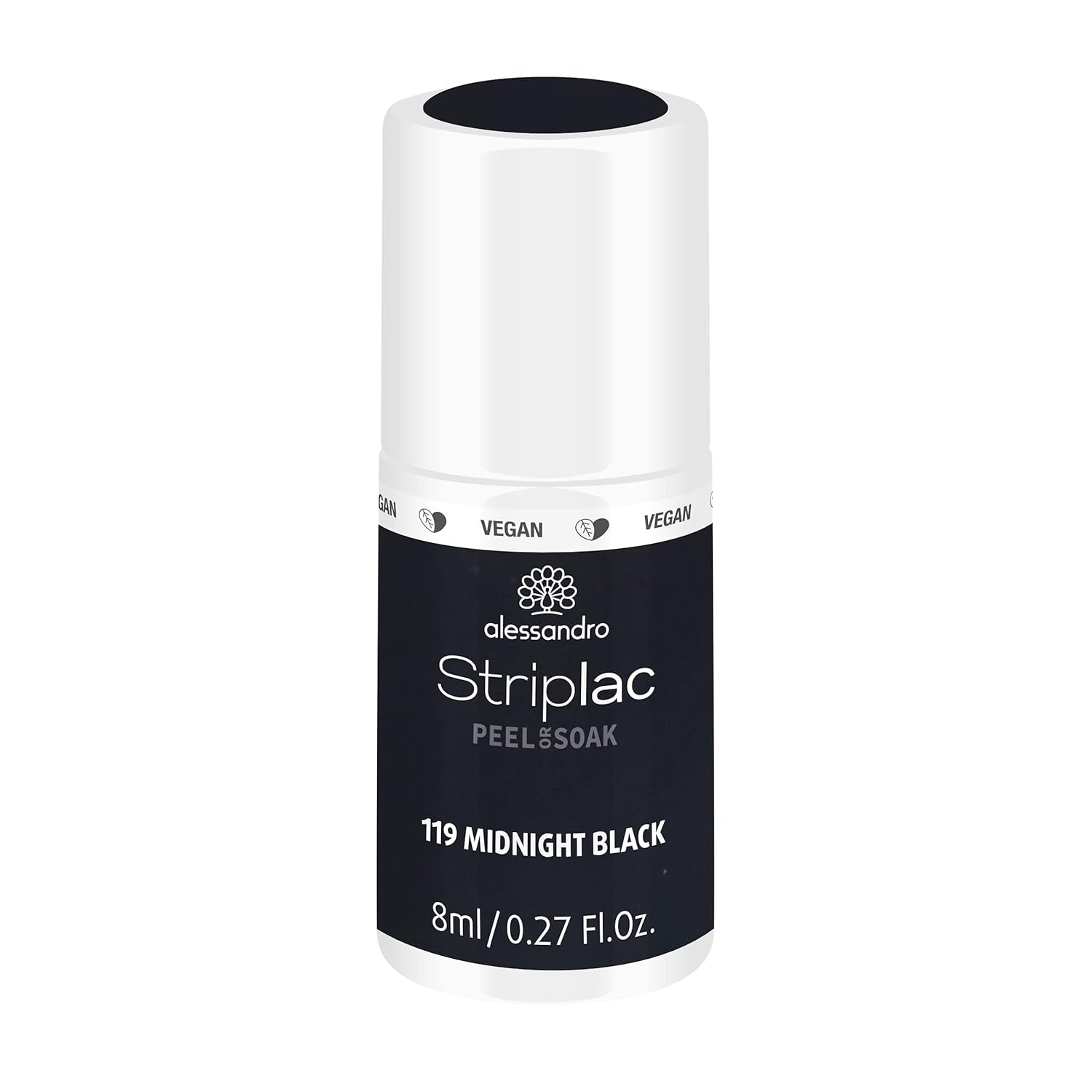Vernis à ongles UV Alessandro Striplac Midnight Black – Délicat et longue tenue – S'enlève facilement grâce à la technologie Peel-Off Removal – Vegan et cruelty-free – 8 ml