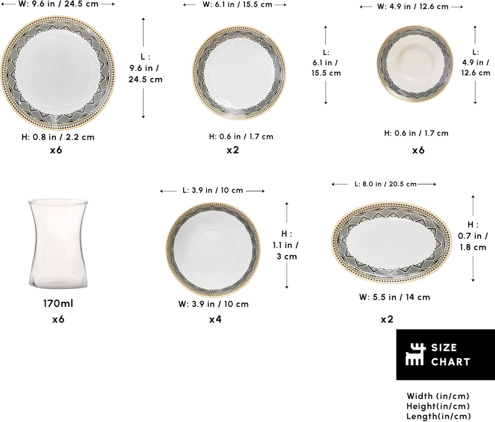 Karaca Globe - Ensemble de vaisselle et de vaisselle pour 6 personnes avec tasses, ensemble de vaisselle en porcelaine à 26 pièces avec tasse à thé, sous-tasse, service et plateau de table - Blanc