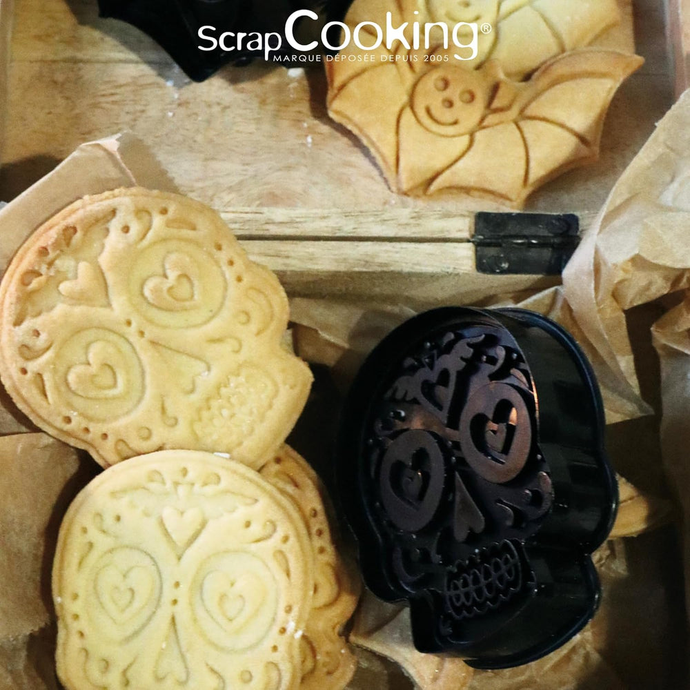 ScrapCooking - 2 Emporte-pièces Halloween – Crâne et Chauve-souris – Emporte-pièces 3D – Emporte-pièces à embosser – Crâne Mexicain – Emporte-pièces – 2142